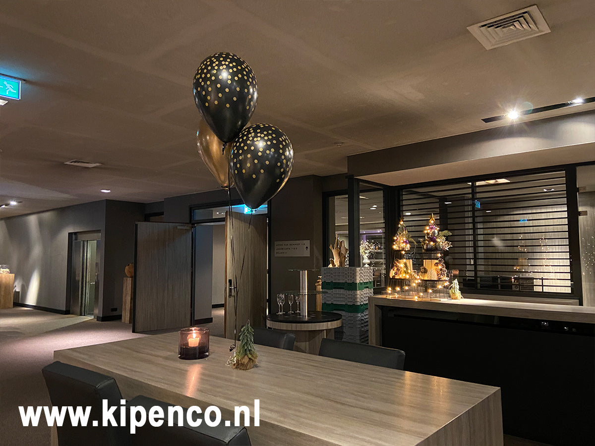 Tafel decoratie 3 ballonnen, 3 kleuren, 2 print, plaats kleuren wisselt