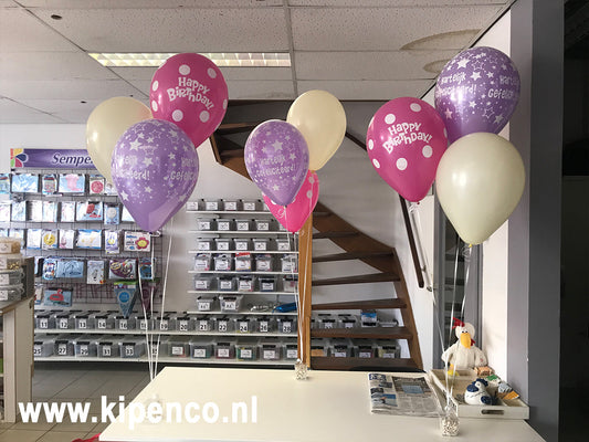 Tafeldecoratie 3 ballonnen, 2 kleuren, 2 print, plaats kleuren wisselt