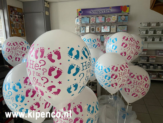 Tafeldecoratie 3 ballonnen, 1 kleur, 3 print