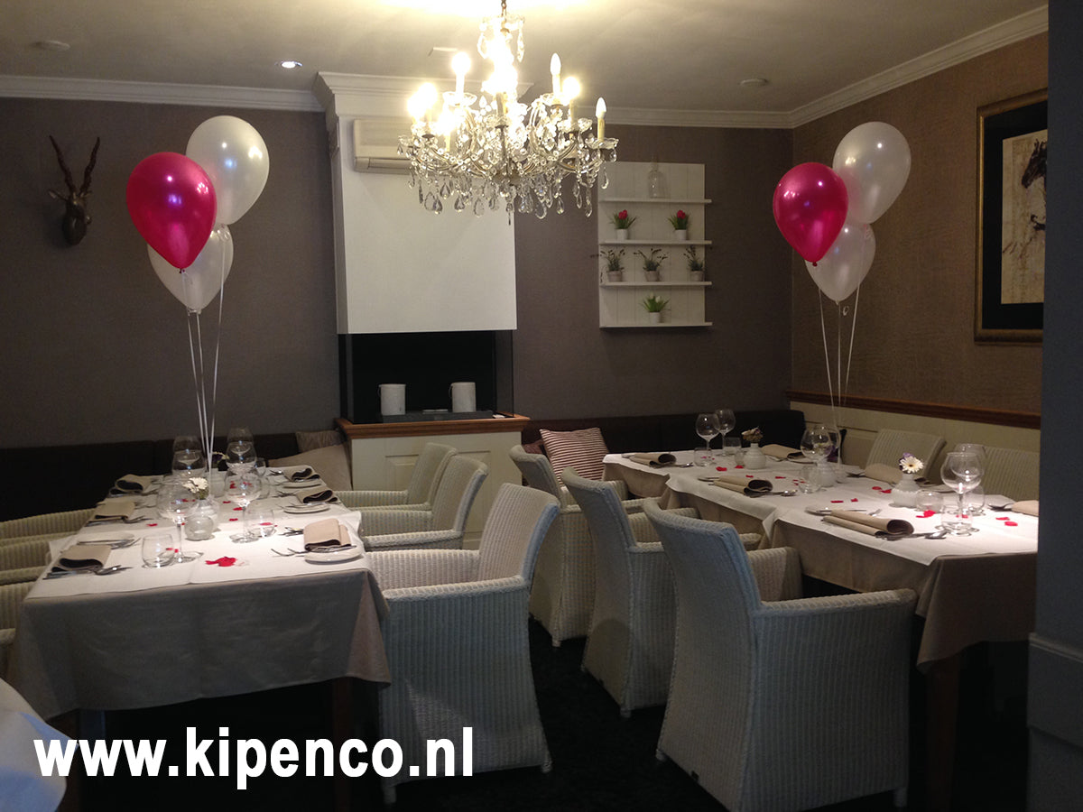 Tafel decoratie 3 ballonnen, 2 kleuren, kleuren steeds op zelfde plaats