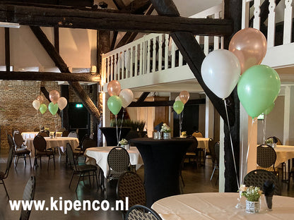 Tafel decoratie 3 ballonnen, 3 kleuren, plaats kleuren steeds gelijk