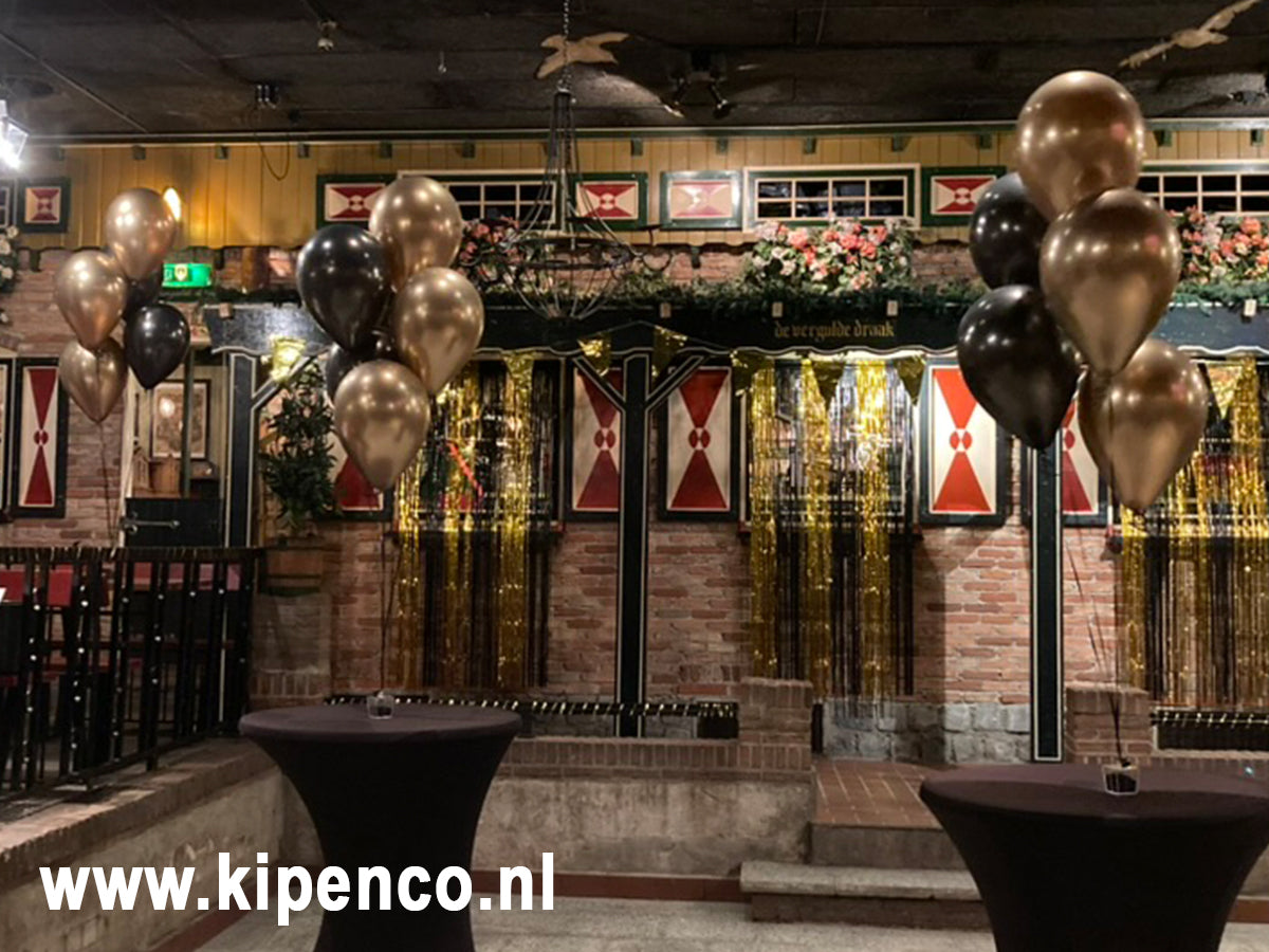 Tafel decoratie 5 ballonnen, 2 kleuren, plaats kleuren steeds gelijk