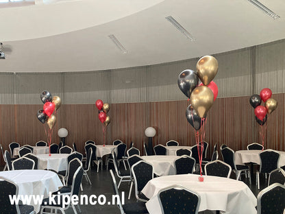 Tafel decoratie 5 ballonnen, 3 kleuren, plaats kleuren wisselt