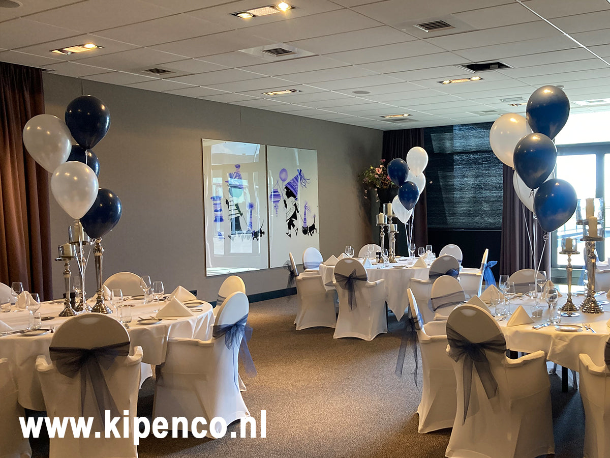 Tafel decoratie 5 ballonnen, 2 kleuren, plaats kleuren wisselt