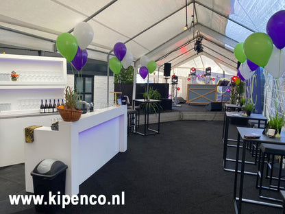 Tafel decoratie 3 ballonnen, 3 kleuren, plaats kleuren wisselt